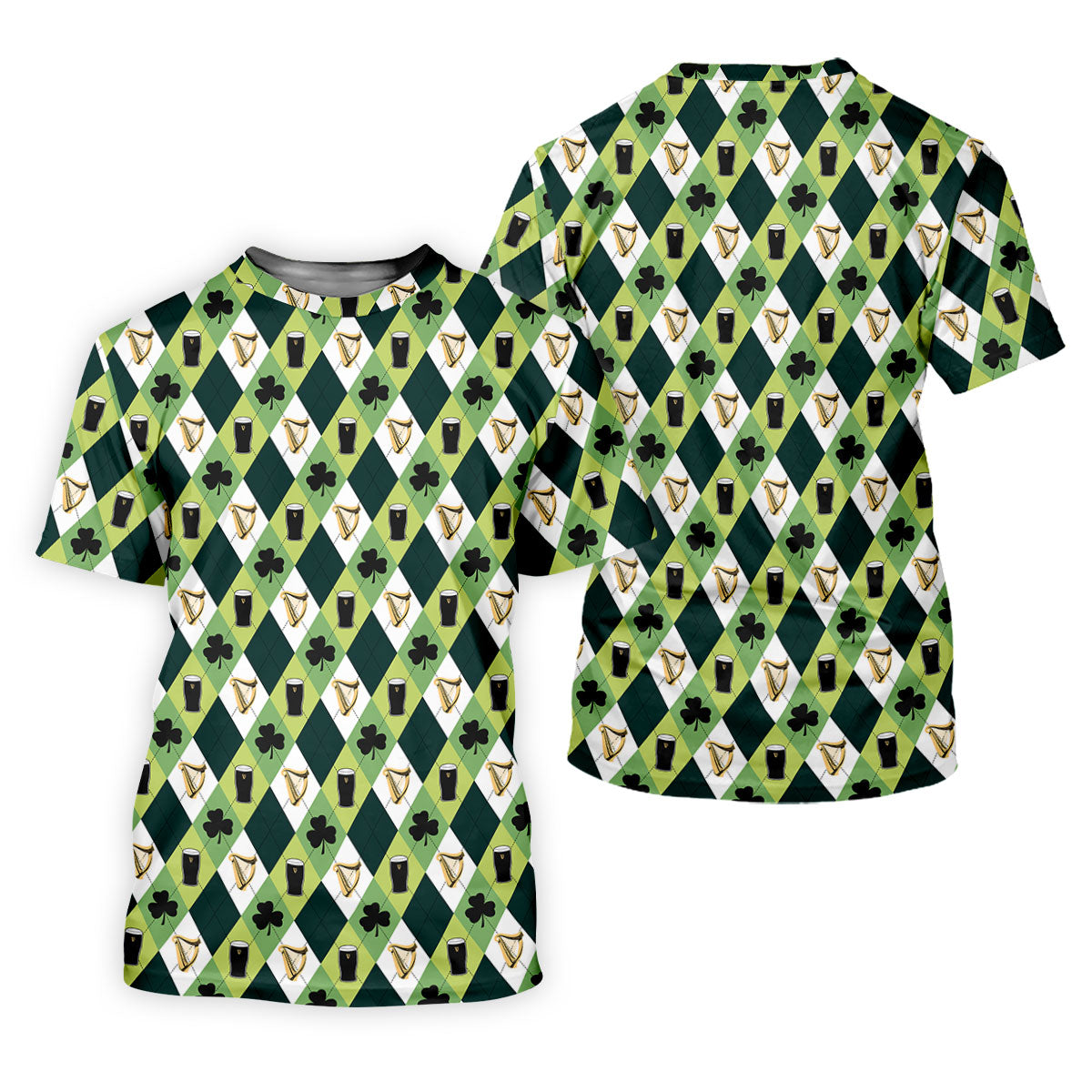 Green And White Argyle Pattern Beer St Patrick's Day Golf Shirt, Golf Tops For Men, Polo For Men
