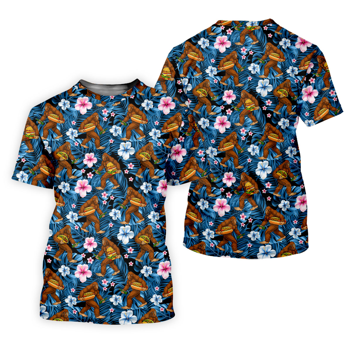 Tropical Bigfoot Burger Party Pattern Hawaiian Golf Polo, Golf Tops For Men, Golfing Apparel