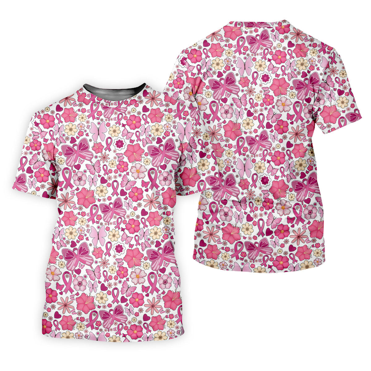 Breast Cancer Pink Ribbon Floral Golf Shirt, Cancer Awareness Shirt, Ladies Golf Polos, Golfing Apparel