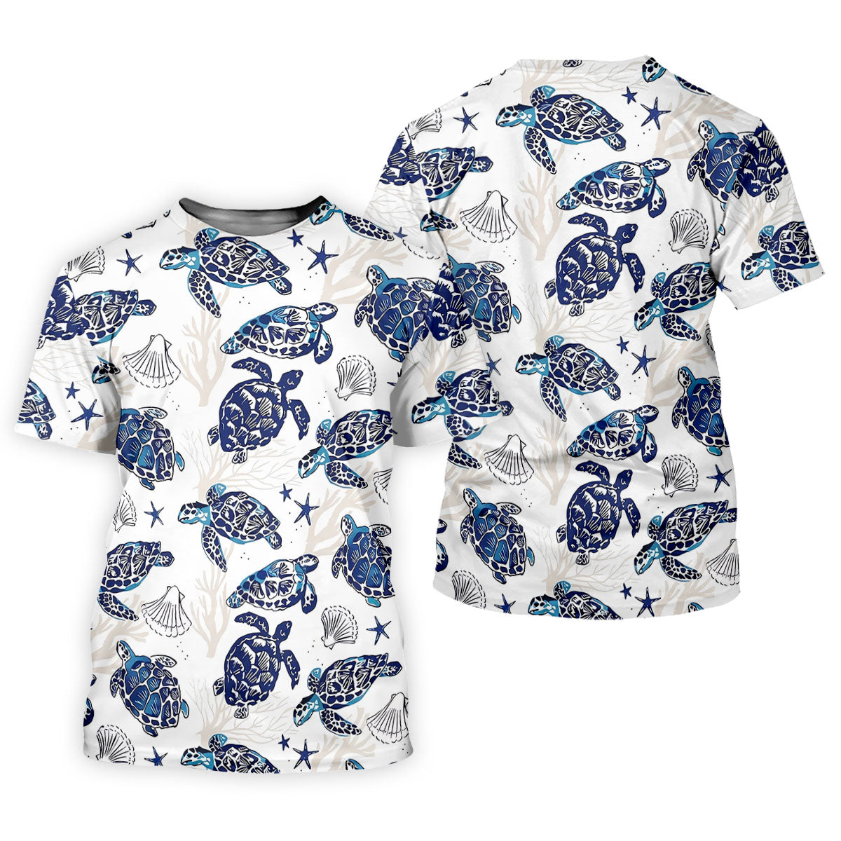 Sea Turtle, Starfish, Seashells and Coral Reef Art Hawaiian Golf Polo, Golf Tops For Men, Golfing Apparel