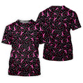 Black Pink Ribbon Heart Breast Cancer Polo Shirt, Ladies Golf Shirt, Women's Golf Tops
