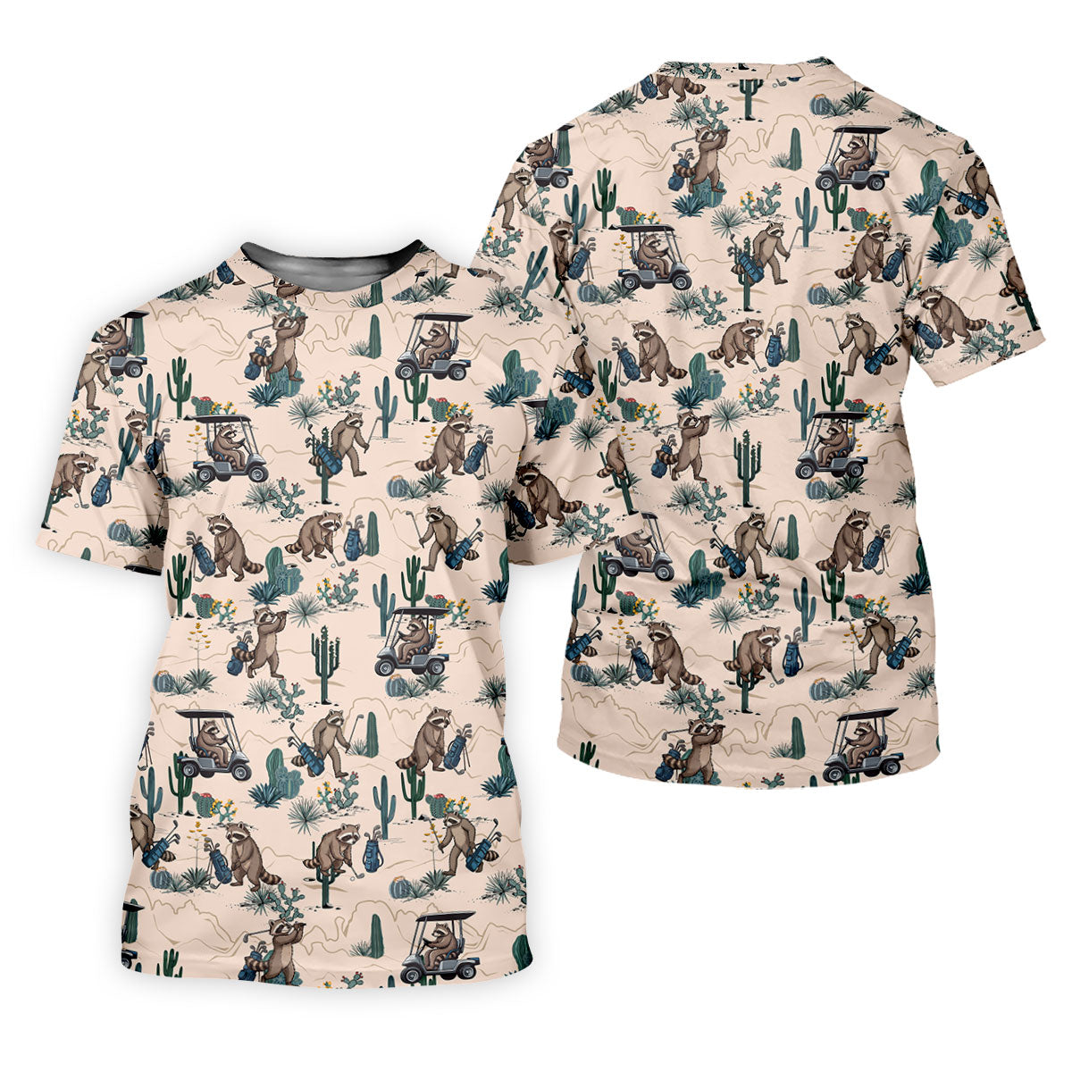 Funny Raccoon Desert Golf Pattern Polo Shirt, Ladies Golf Shirt, Printed Golf Shirt