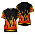 Black Orange Yellow Flame Sleeve Golf Shirt, Golf Polo For Women, Printed Golf Shirt