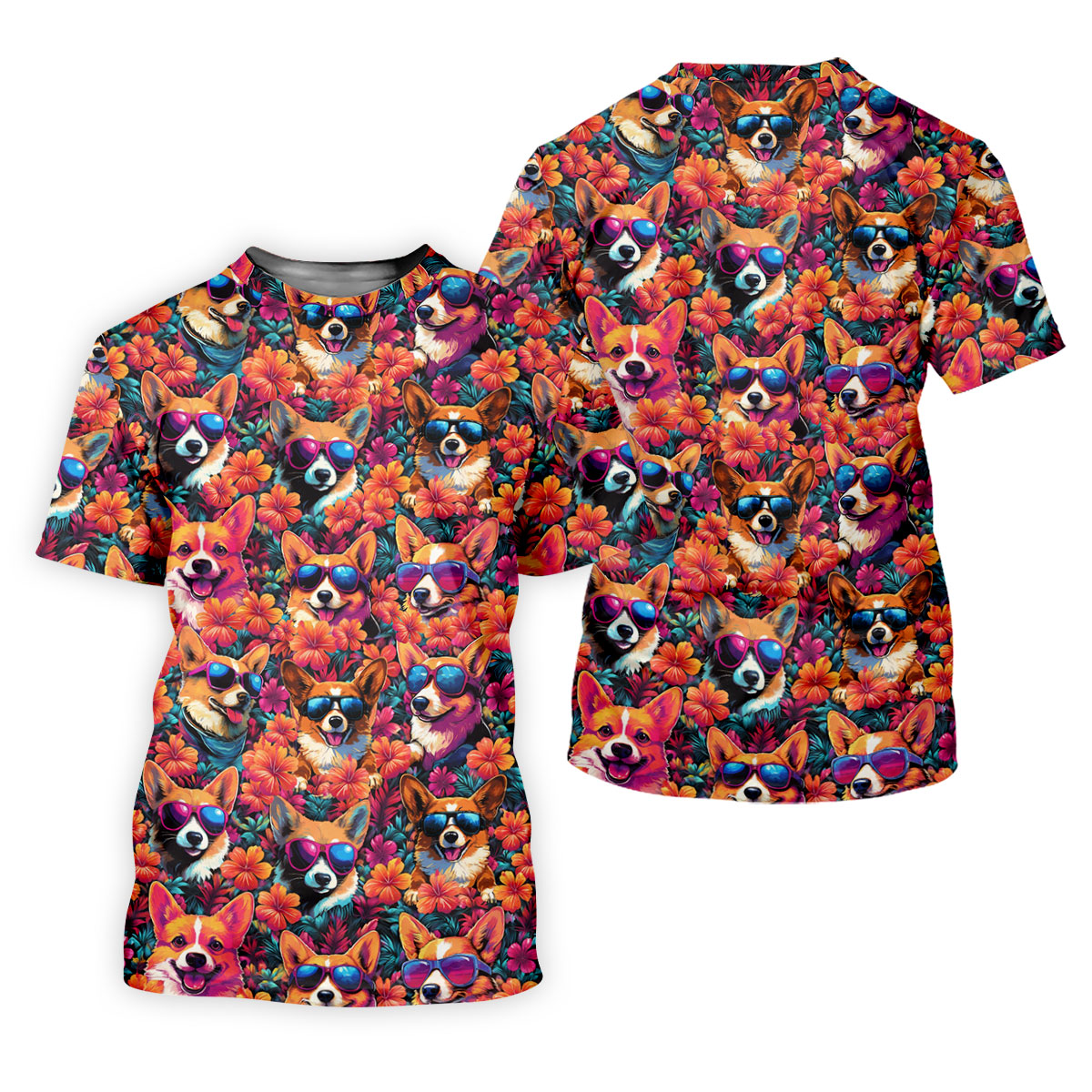 Tropical Corgi Floral Pattern Hawaiian Golf Polo, Golf Tops For Men, Golfing Apparel