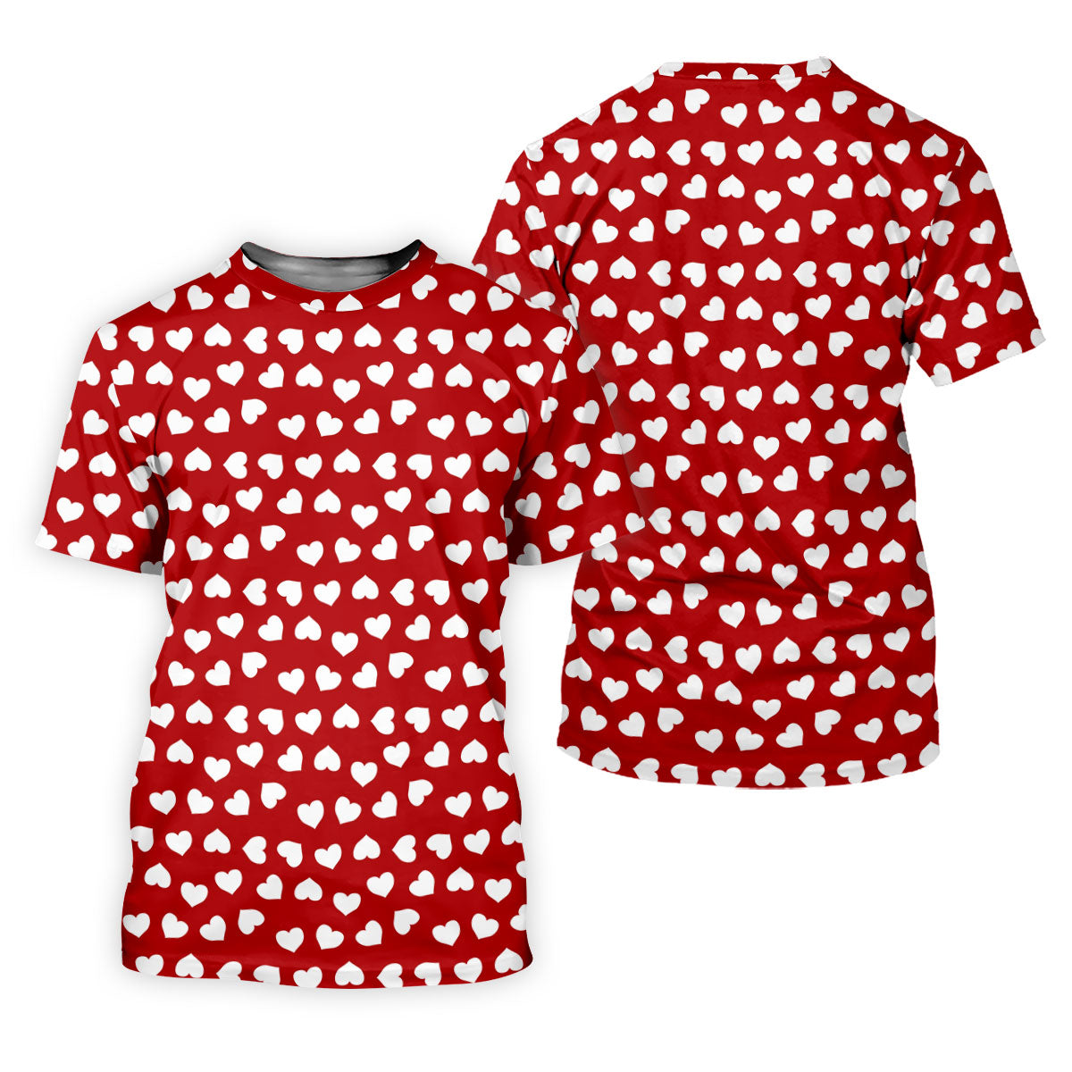 White And Red Heart Pattern Golf Tops For Men, Valentine Golf Gift, Polo Shirts For Men, Golf Gift For Men