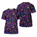 Tropical Theme Neon Pattern Black Golf Shirt, Women's Golf Tops, Golf Shirt For Women, Ladies Golf Shirts