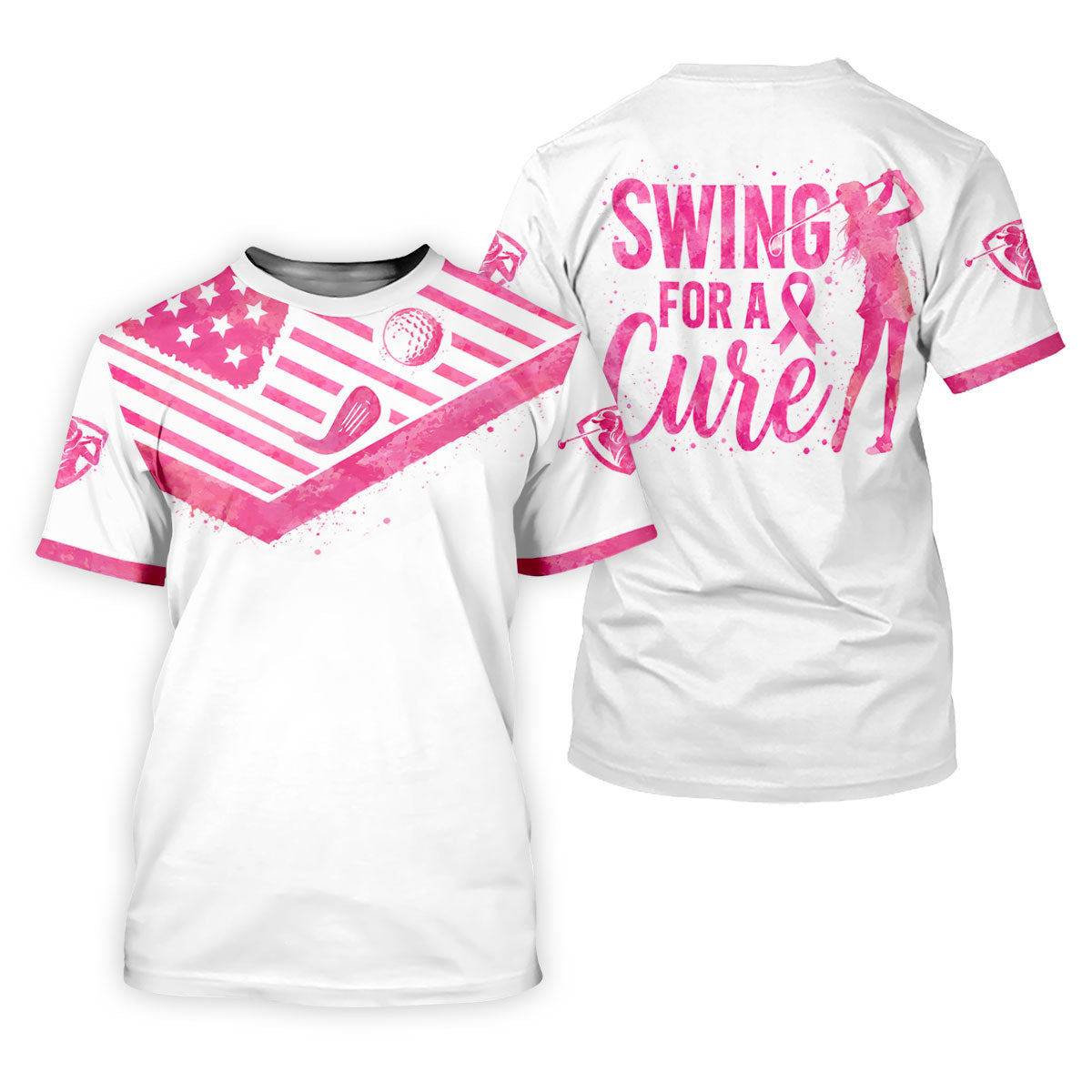 Swing For A Cure Pink Flag Breast Cancer Polo Shirt, Men's Golf Shirt, Printed Golf Shirts