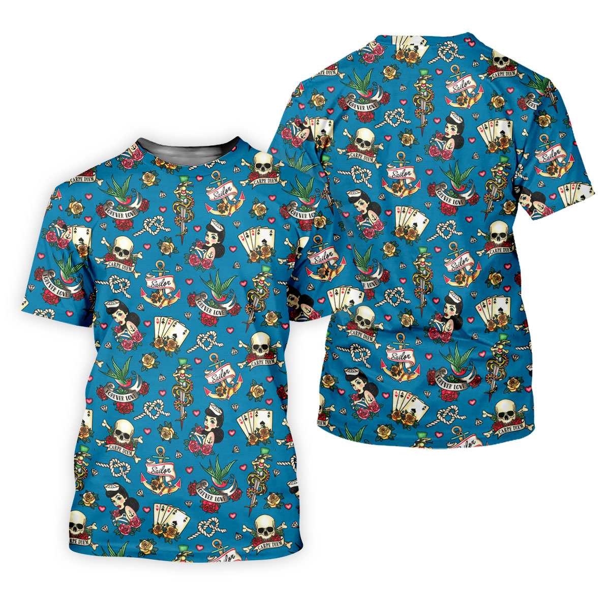 Tattoo Blue Sailor Tattoo Flash Pattern Hawaiian Golf Shirt, Women's Golf Tops, Ladies Golf Shirts