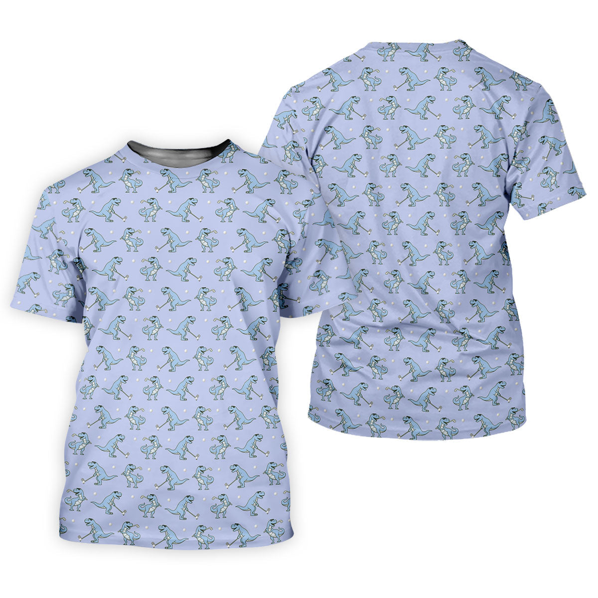 Blue T-Rex Dinosaur Golfer Pattern Golf Polo Shirt, Womens Golf Tops, Printed Golf Shirt