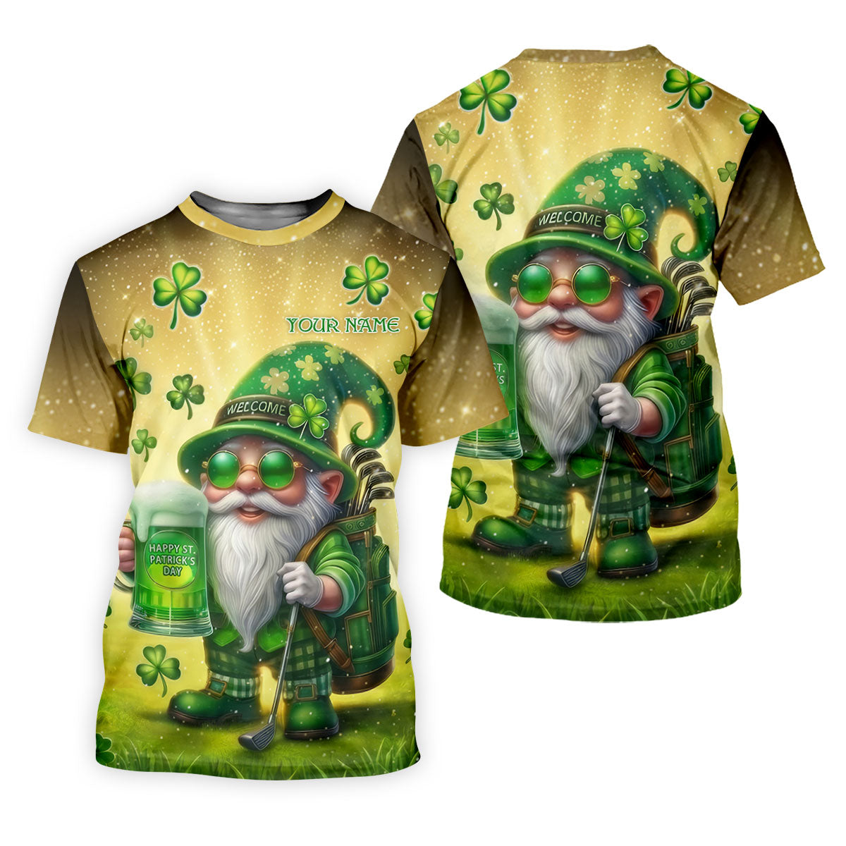 Happy St Patrick's Day Shamrock Gnome Golf And Beer Polo Shirts For Men, Golf Shirts For Men