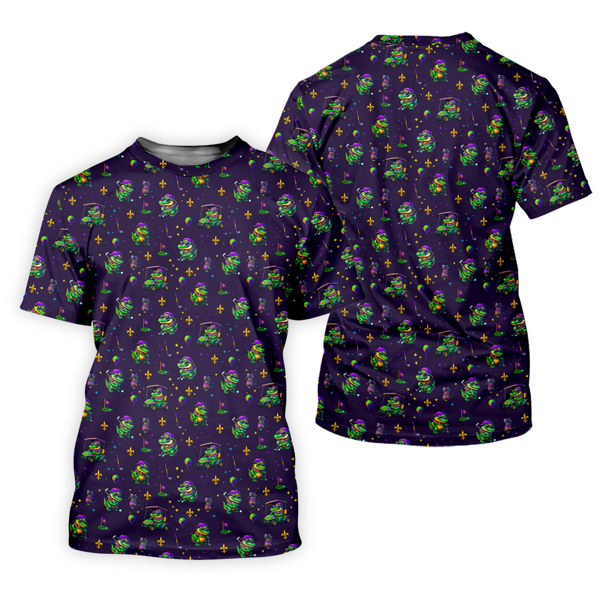 Funny Crocodile Mardi Gras Golf Shirts, Purple Golf Shirt, Golf Gift For Men, Golf Shirts For Men
