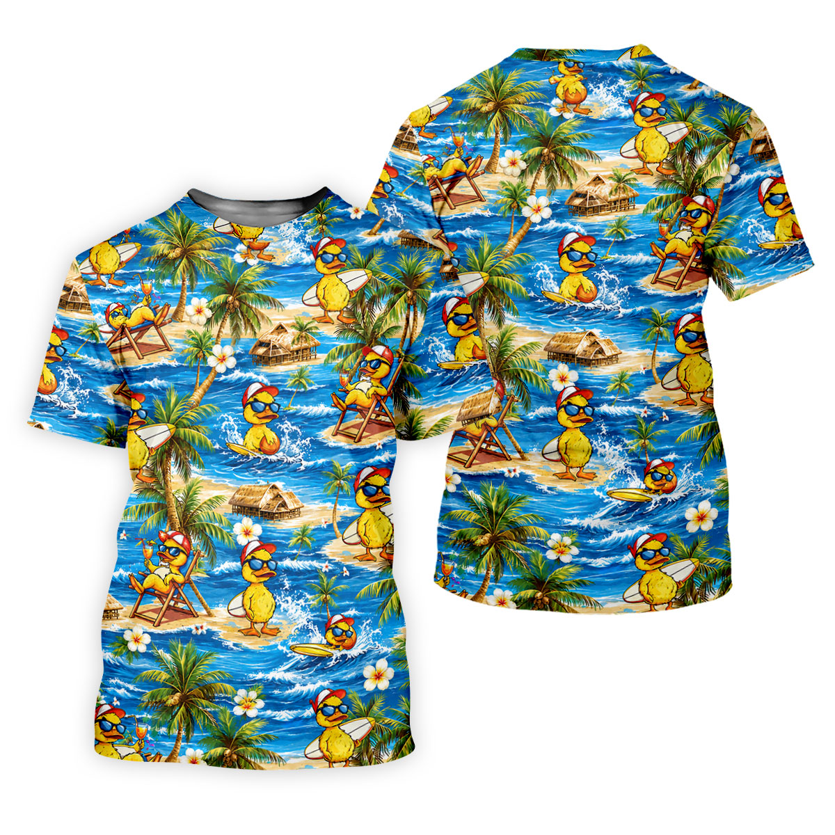 Yellow Rubber Duck Beach Theme Hawaiian Golf Shirt, Women's Golf Tops, Ladies Golf Shirts