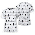 Cute Black and White Cats Pattern Golf Shirt, Women's Golf Tops, Golf Shirts For Women