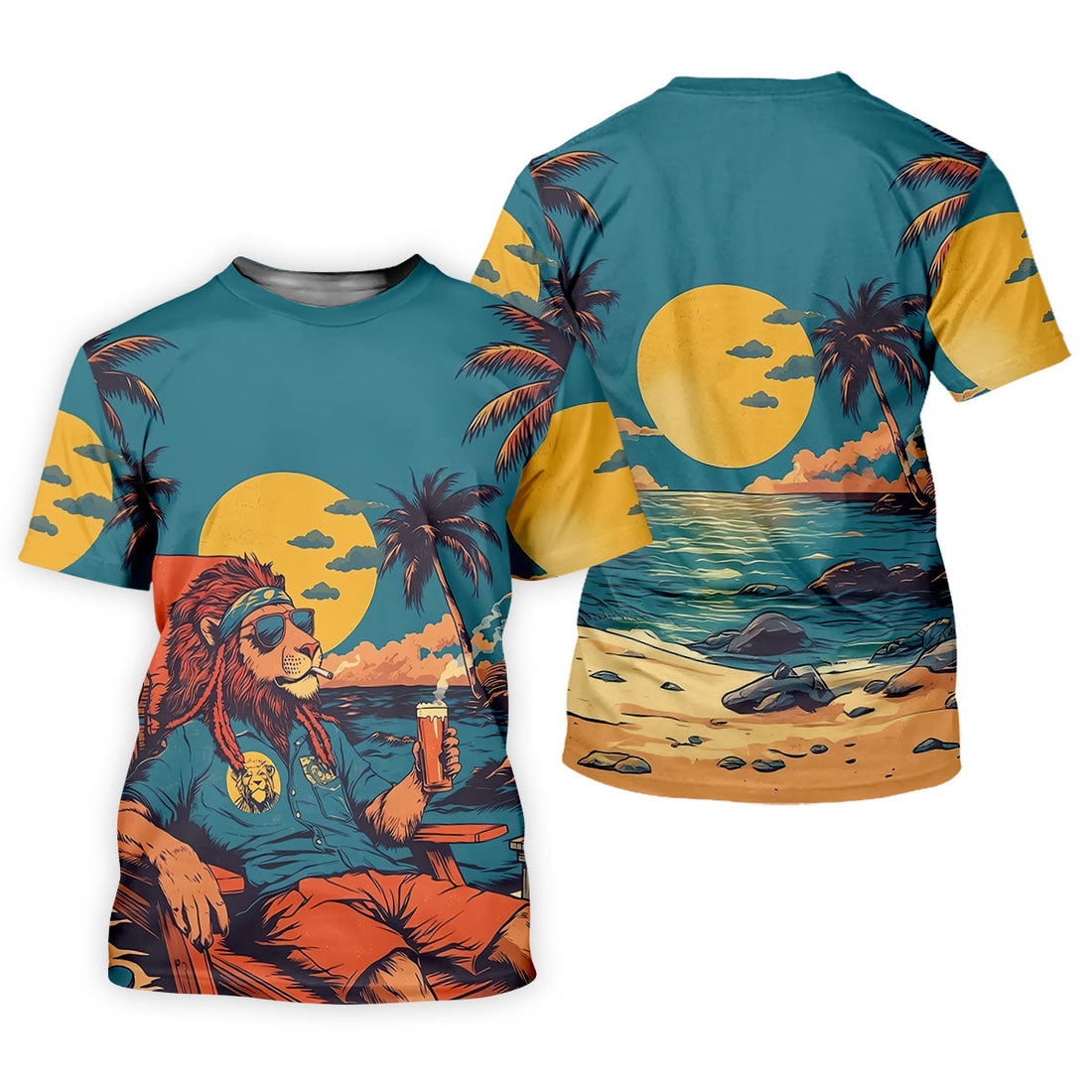 Beach Vibes Lion Sunset Teal Hawaiian Golf Polo, Golf Tops For Women, Golfing Apparel