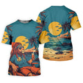 Beach Vibes Lion Sunset Teal Hawaiian Golf Polo, Golf Tops For Women, Golfing Apparel
