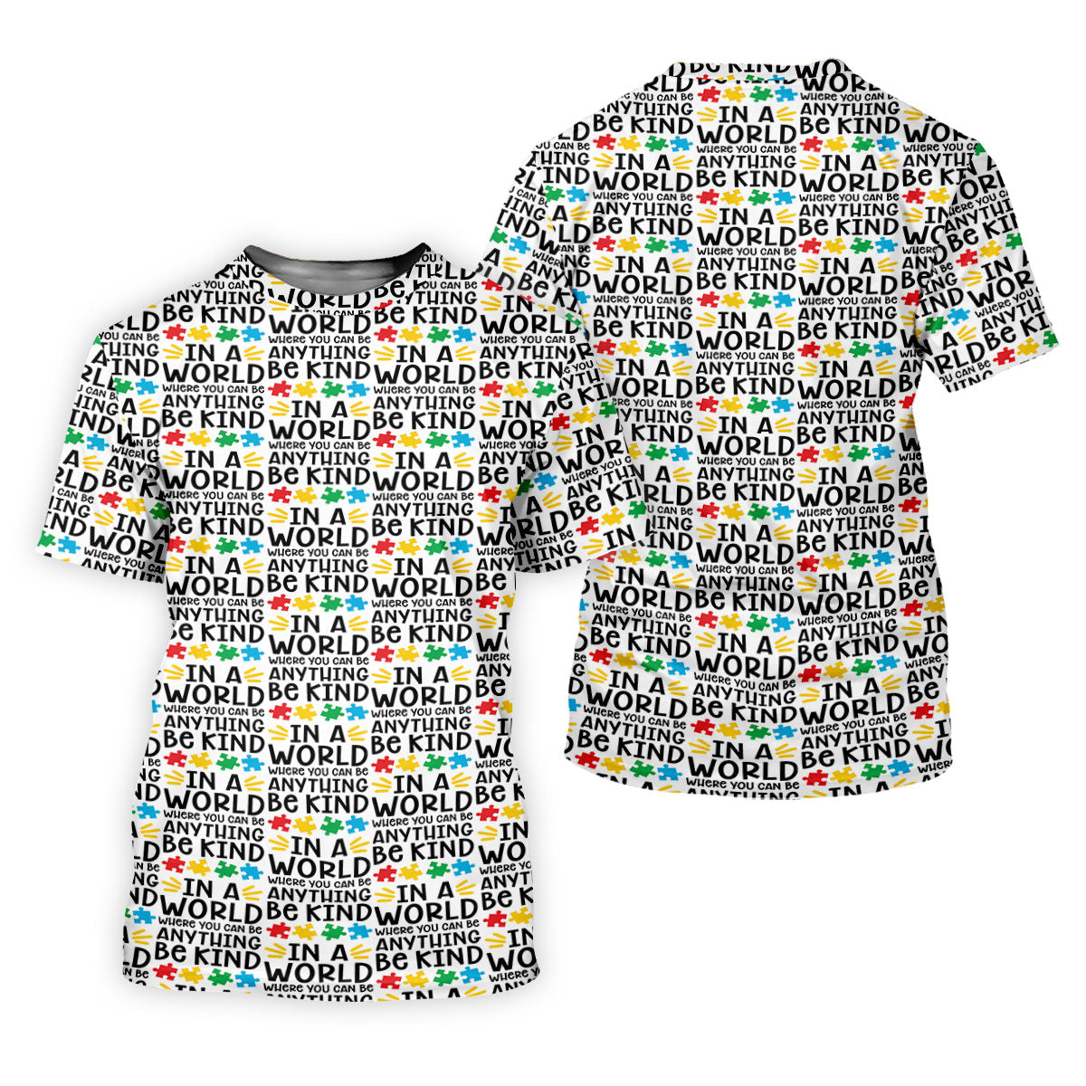 In A World Where You Can Be Anything Be Kind Autism Awareness Puzzle Pattern White Golf Shirt, Polo Shirts For Men