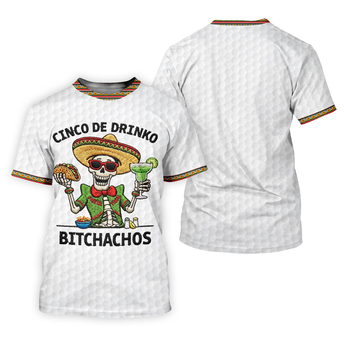 Skeleton Holding Taco And Margarita Hawaiian Golf Polo, Golf Tops For Men, Golfing Apparel