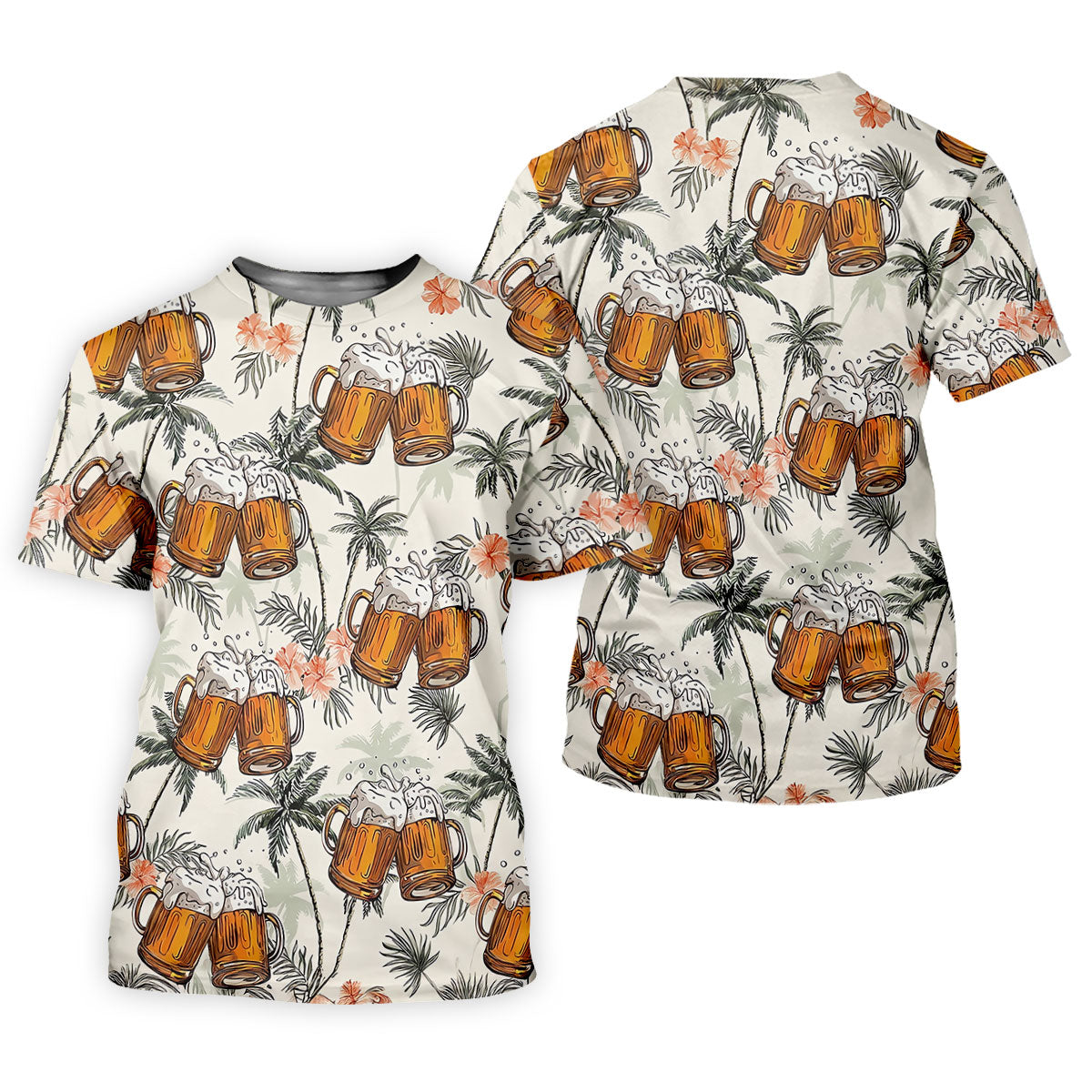 Tropical Palm Trees and Frosty Beer Mug Hawaiian Golf Polo, Golf Tops For Men, Golfing Apparel