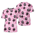 Pink Cute Ghost Caller Heart Pattern Halloween Golf Polo Shirt, Golf Shirts For Women