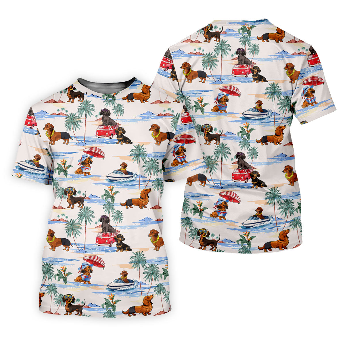 Tropical Dachshund Beach Pattern Hawaiian Golf Polo, Golf Tops For Men, Golfing Apparel