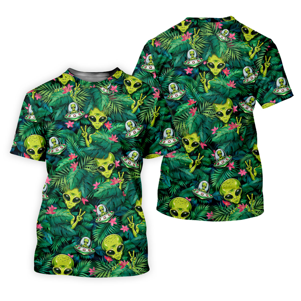 UFO and Alien Tropical Forest Hawaiian Golf Polo, Golf Tops For Women, Golfing Apparel