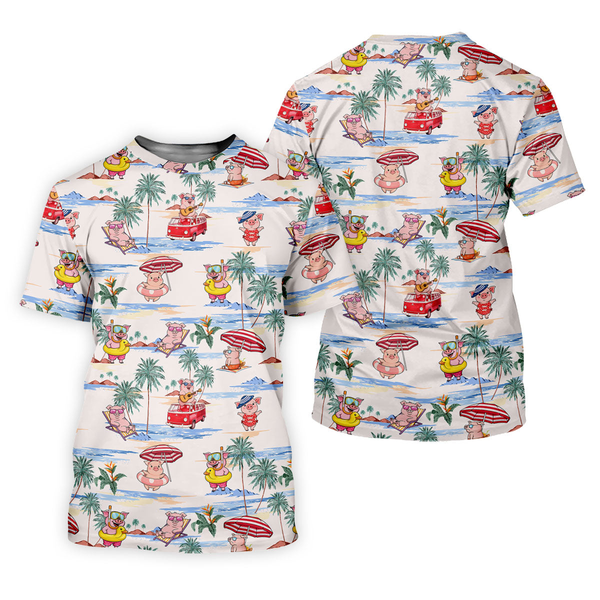 Cute Pig Beach Adventure Hawaiian Golf Polo, Golf Tops For Women, Golfing Apparel
