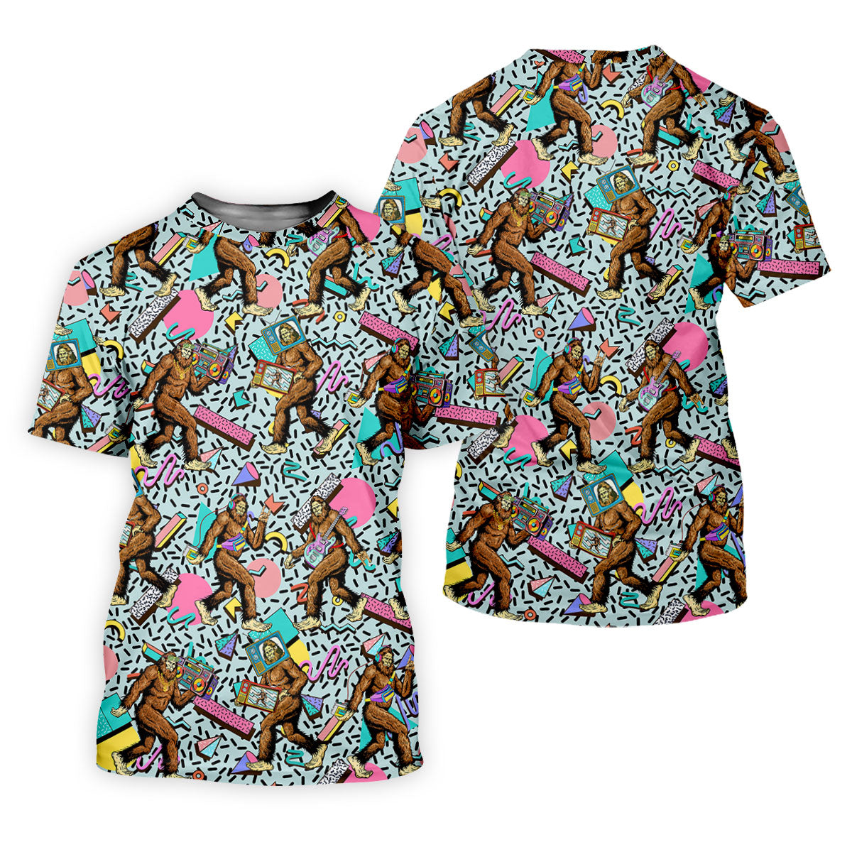 Bigfoot Pop Culture Pattern with Retro TV Sets Design Design Hawaiian Golf Polo, Golf Tops For Men, Golfing Apparel