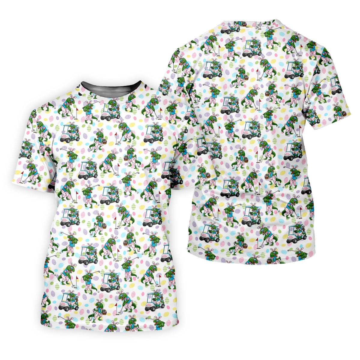 T-Rex Bunny Colorful Easter Egg Men's Funny Golf Shirts, Golf Shirts For Men, Polo Shirts For Men