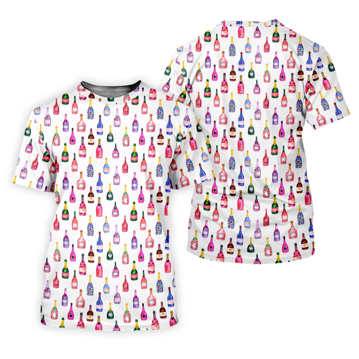 Champagne Bottles Seamless Pattern Watercolor Style Retro Golf Shirt, Polo Shirts For Men, Golf Shirts For Men