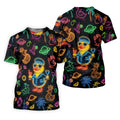 Jet Black Neon Duck Tropical Pattern Hawaiian Golf Shirt, Golf Shirts For Men, Polo Shirts For Men