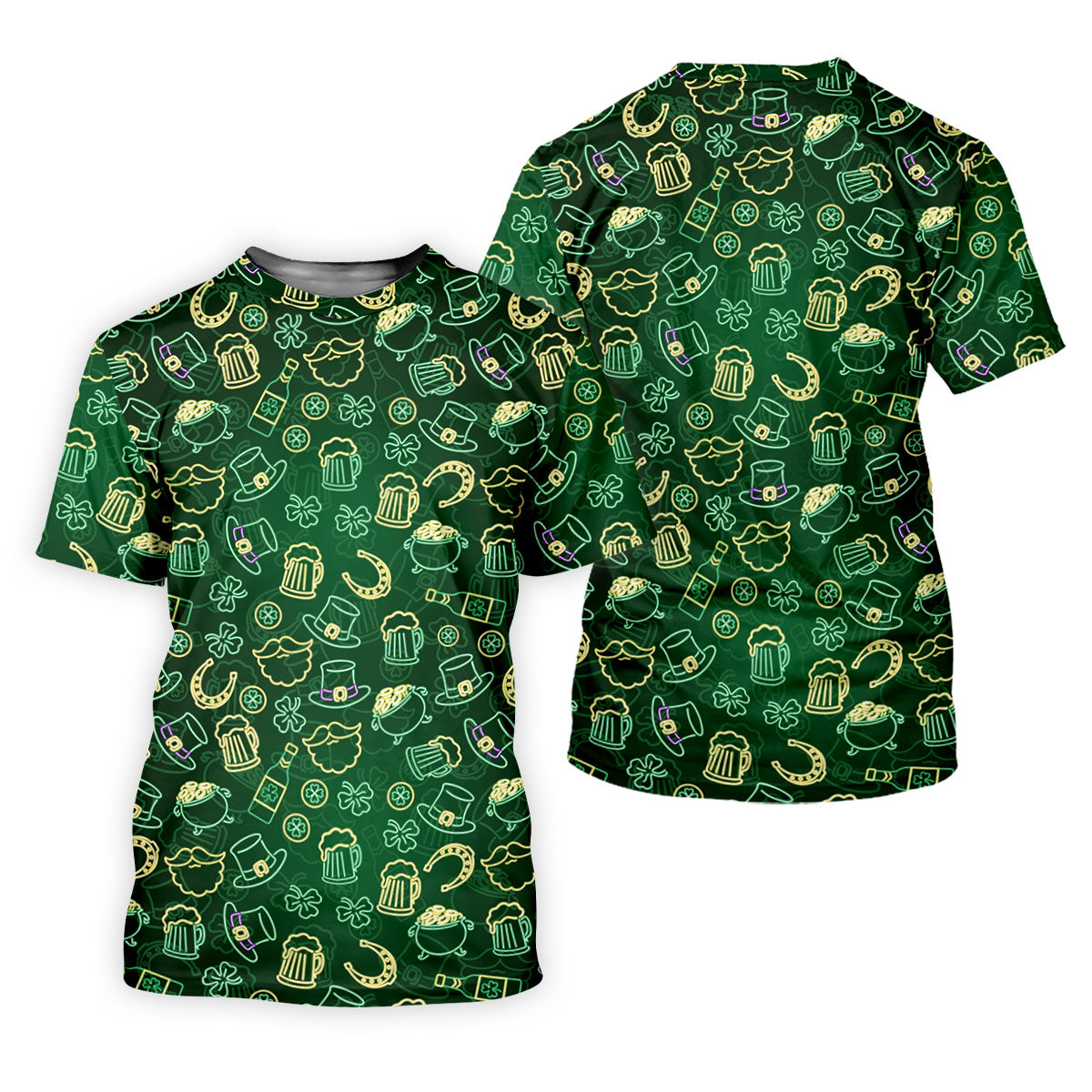 Beer Shamrock Neon Pattern St Patrick's Day Golf Shirt, Golf Tops For Men, Golf Shirts For Men