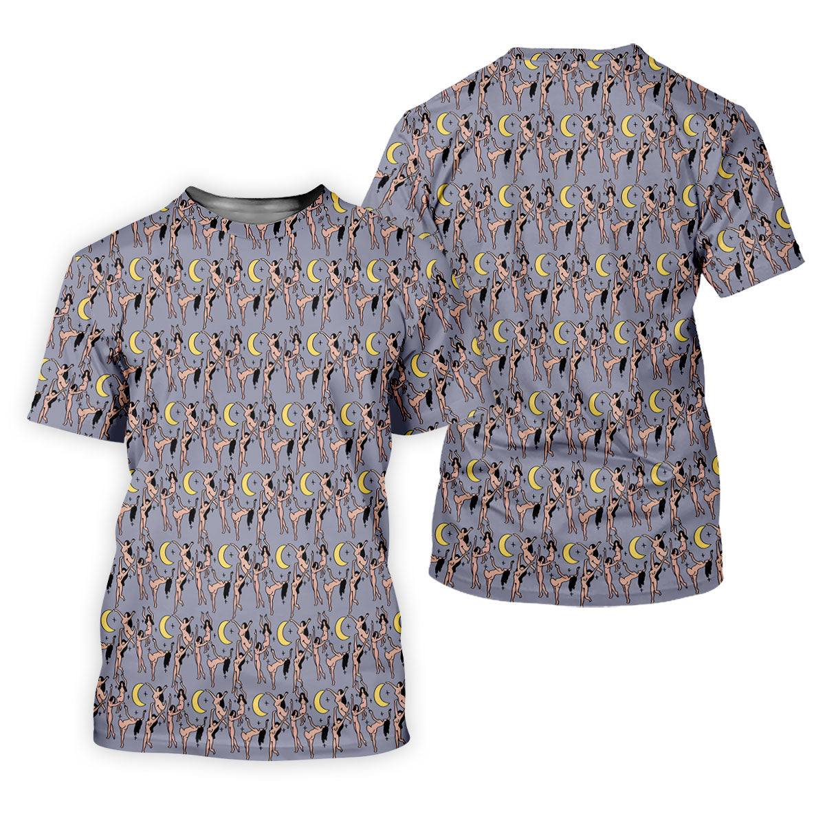 Dancing Figures Moon And Stars Pattern Polo Shirt, Womens Golf Tops, Golf Shirts For Women