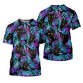 Funny Black Cat Purple Blue Gradient Hawaiian Golf Shirt, Golf Shirt For Women