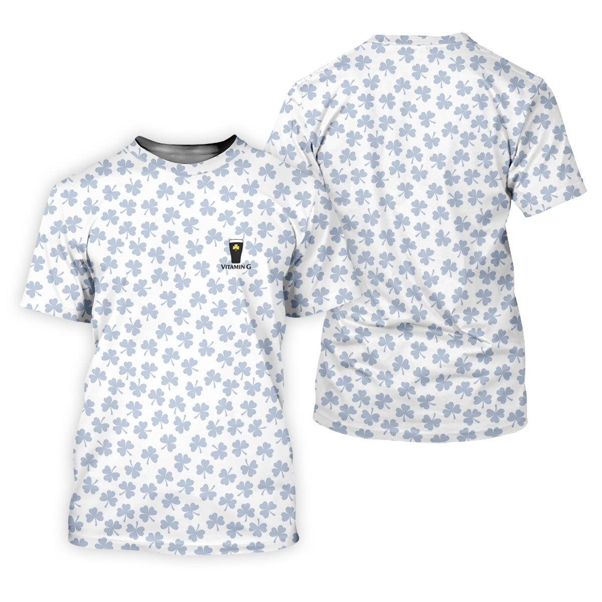 Vitamin G Shamrock Pattern Golf And Beer White Golf Shirt, St Patrick's Day Golf Shirt, Polo Shirts For Men