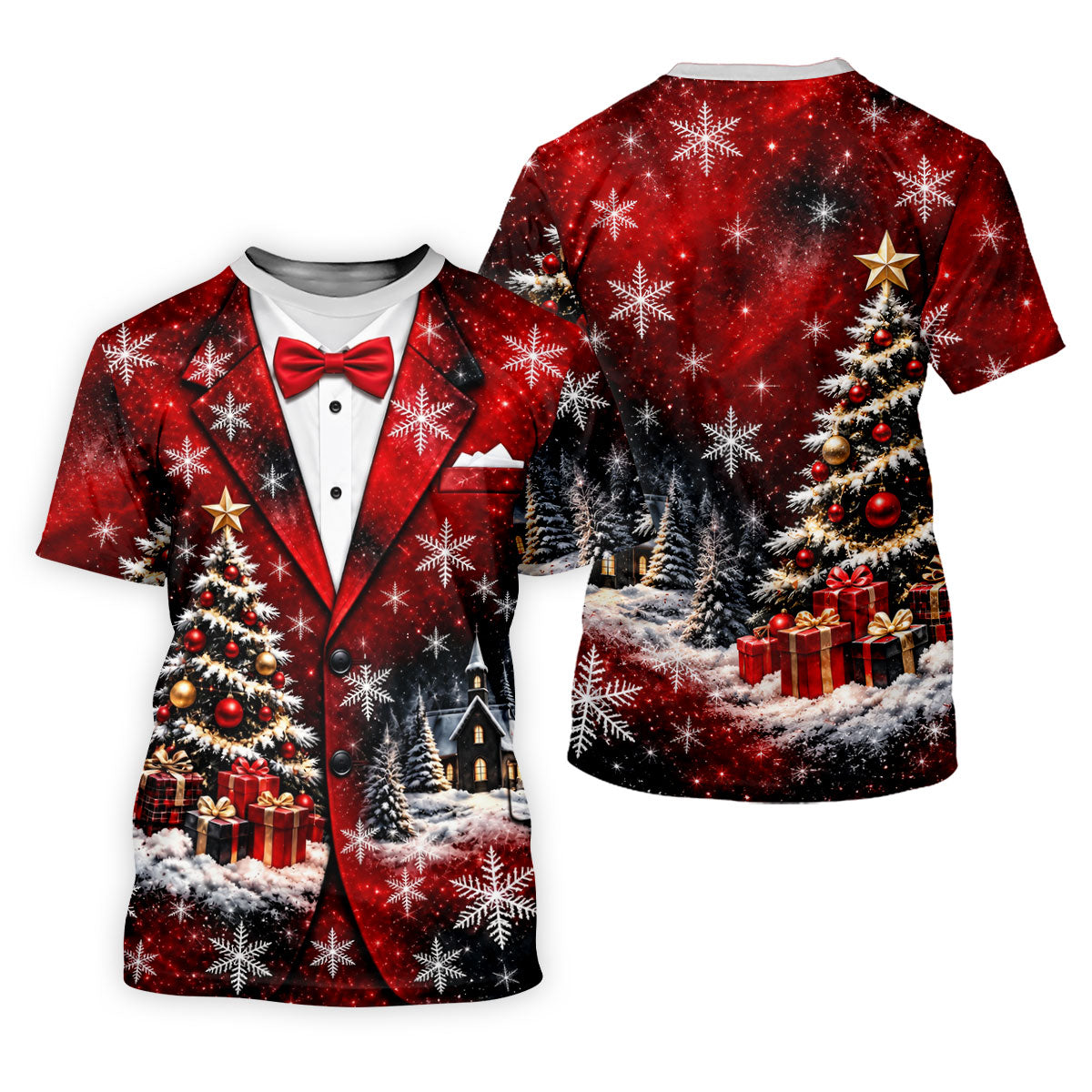 Tuxedo Tree Snowflakes Christmas Golf Shirt, Ladies Golf Shirts, Golf Tops For Women