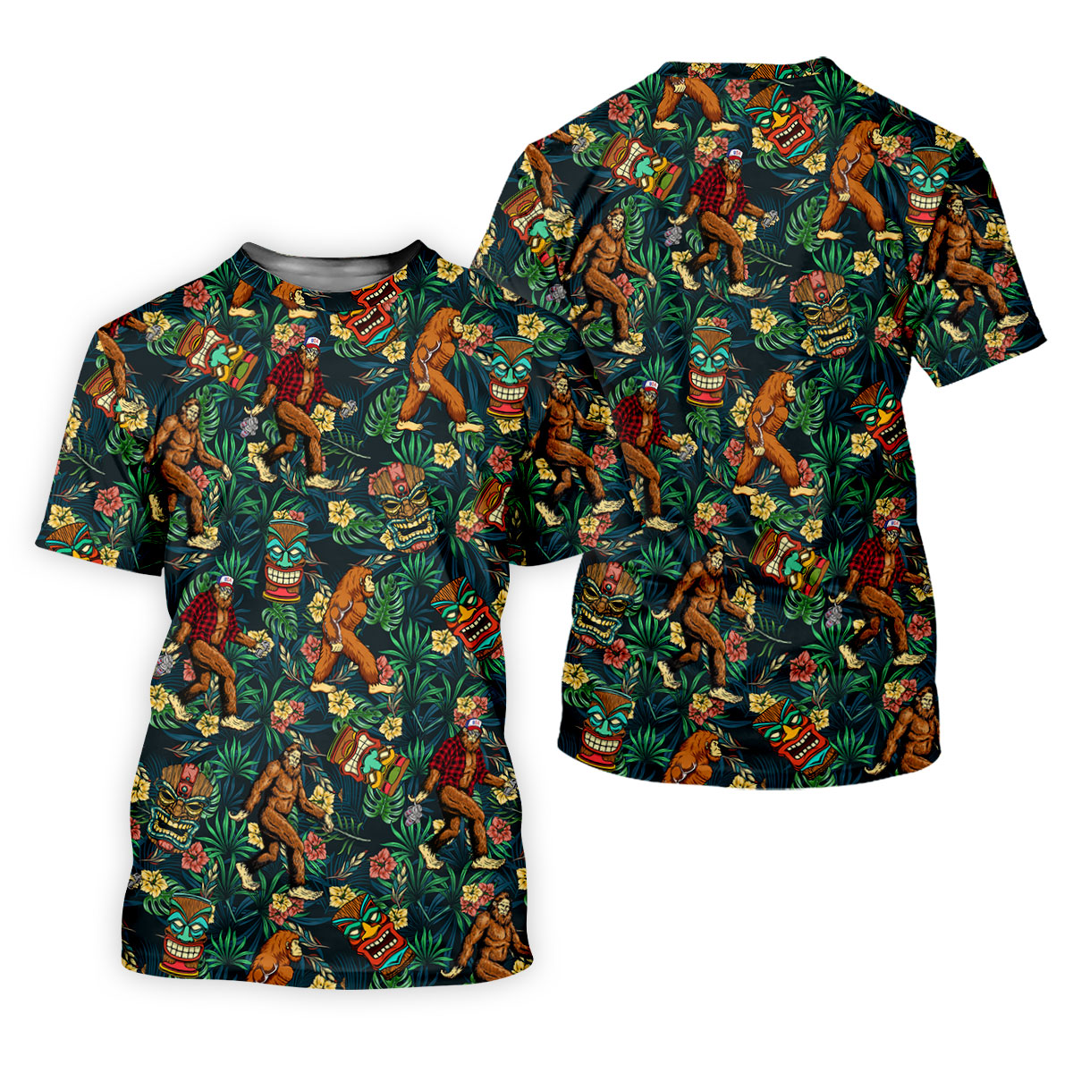 Bigfoot Tropical Tiki Resort Pattern Design Hawaiian Golf Polo, Golf Tops For Men, Golfing Apparel