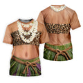Floral Lei Tropical Theme Party Leopard Print Hawaiian Golf Shirt, Golf Shirt For Women