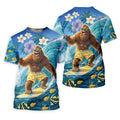 Surfing Bigfoot Riding Ocean Waves Design Hawaiian Golf Polo, Golf Tops For Men, Golfing Apparel