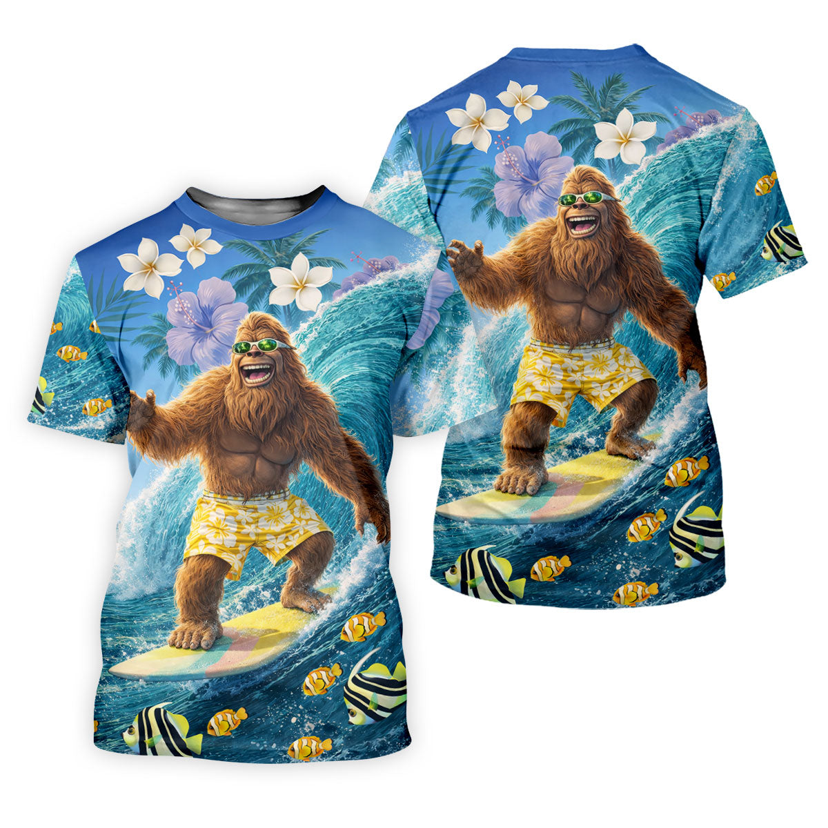 Surfing Bigfoot Riding Ocean Waves Design Hawaiian Golf Polo, Golf Tops For Men, Golfing Apparel