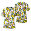 Cartoon Banana Characters on Tropical Island Hawaiian Golf Polo, Golf Tops For Women, Golfing Apparel