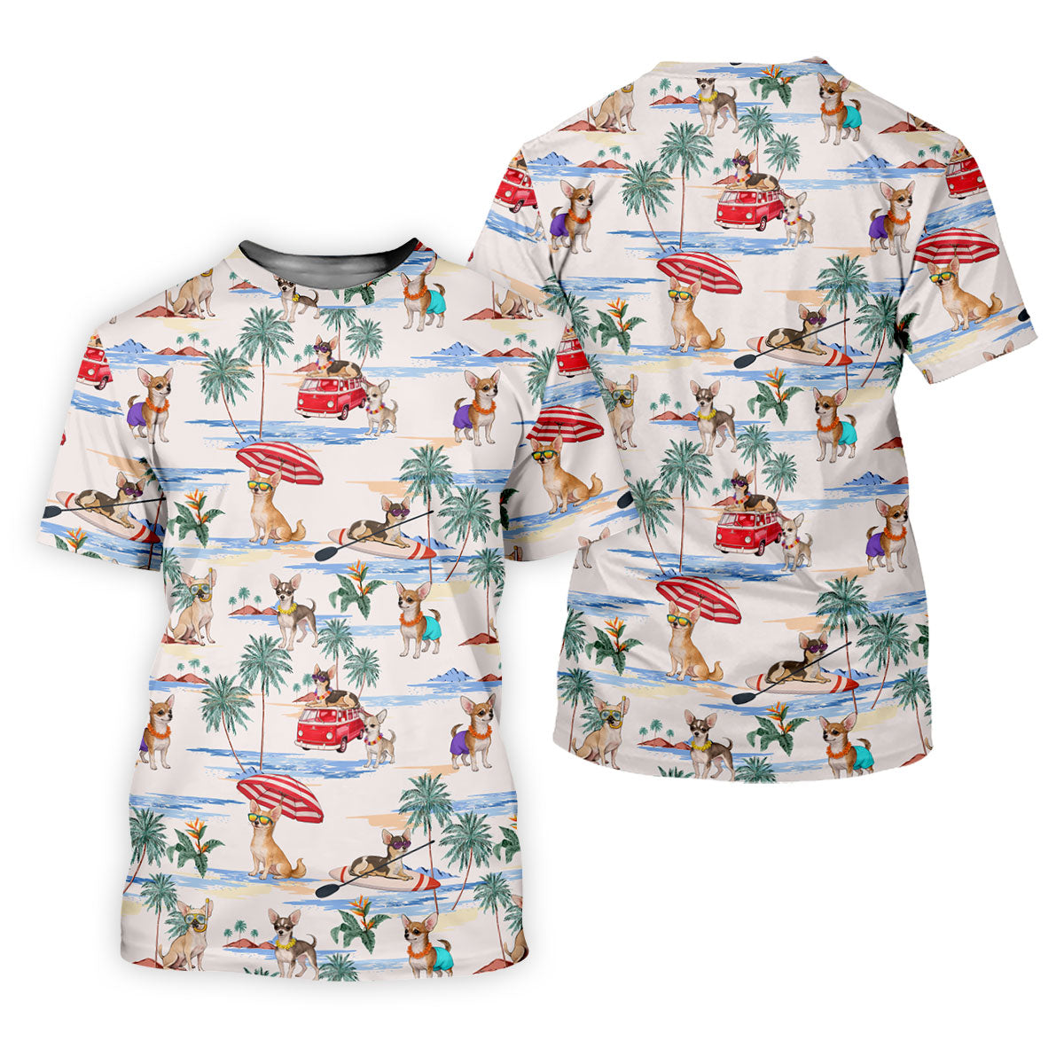 Summer Chihuahua Paradise Pattern Hawaiian Golf Polo, Golf Tops For Men, Golfing Apparel