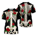 Skeleton Rib Cage And Red Roses Halloween Polo Shirt, Golf Tops For Women, Women’s Golf Polo