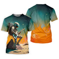 Astronaut Rock Guitar Teal Sunset Hawaiian Golf Polo, Golf Tops For Men, Golfing Apparel