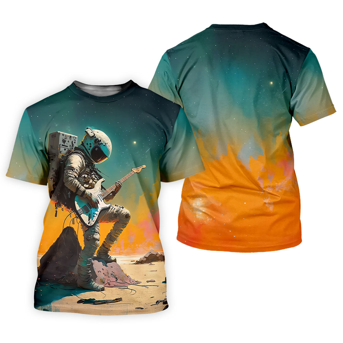 Astronaut Rock Guitar Teal Sunset Hawaiian Golf Polo, Golf Tops For Men, Golfing Apparel