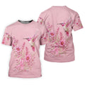 Hummingbird Floral Breast Cancer Ribbon Polo Shirt, Ladies Golf Tops, Golf Shirts For Women