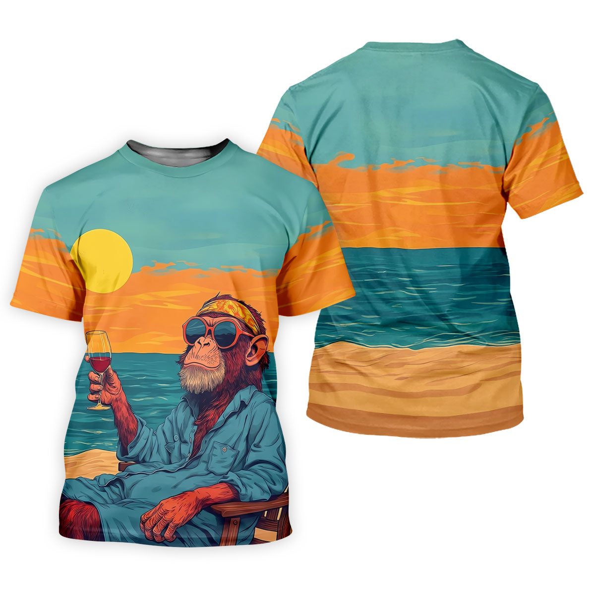 Monkey Gentleman Sunset Coast Hawaiian Golf Shirt, Women's Golf Tops, Ladies Golf Shirts