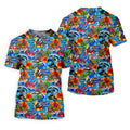 Blue Tropical Skeleton Surfer Pattern Golf Polo Shirt, Men's Golf Shirt, Golf Polo Shirts For Men