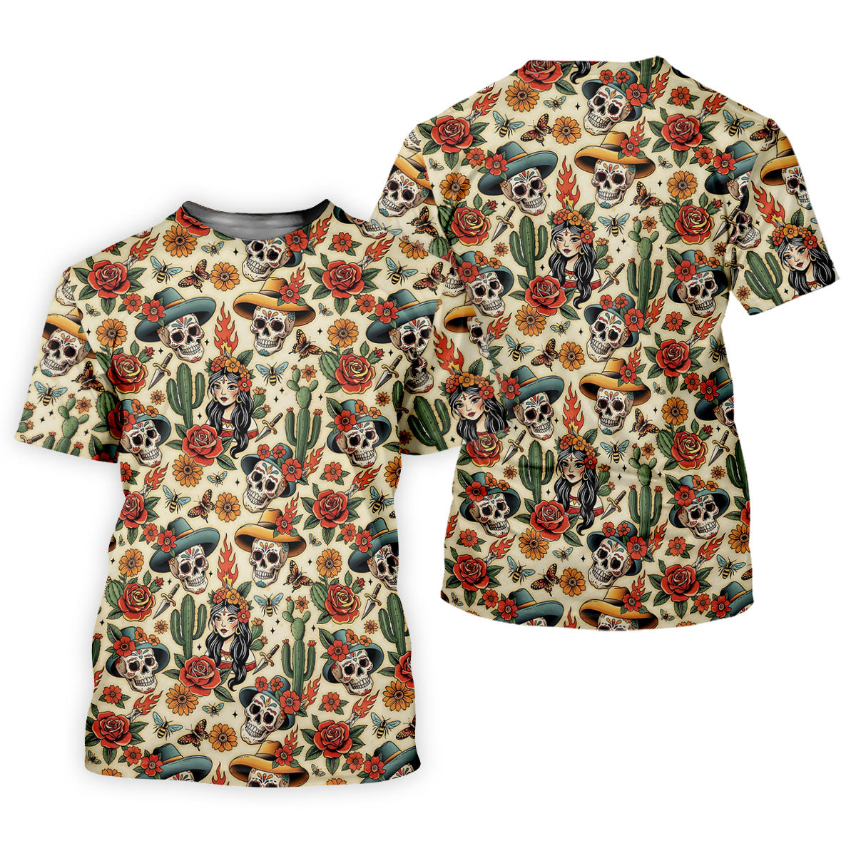 Day Of The Dead Sugar Skull Floral Polo Shirt, Mens Golf Polo, Hawaiian Golf Shirt