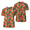 Red Hibicus Gold Palm Leaf Hawaiian Golf Shirt, Summer Theme Golf Shirt For Women
