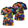 Colorful Cat Sunglasses Paint Splash Golf Shirt, Women's Golf Tops, Performance Golf Shirt